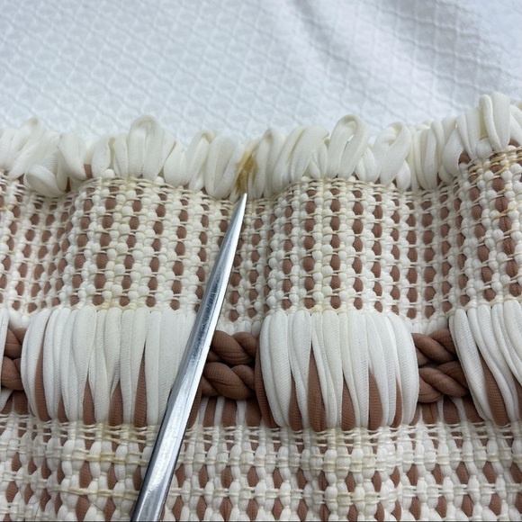 Handmade Stripe Crochet Pouch Cream Beige Tan Brown Pull String Closure Sac Bag - Picture 8 of 8